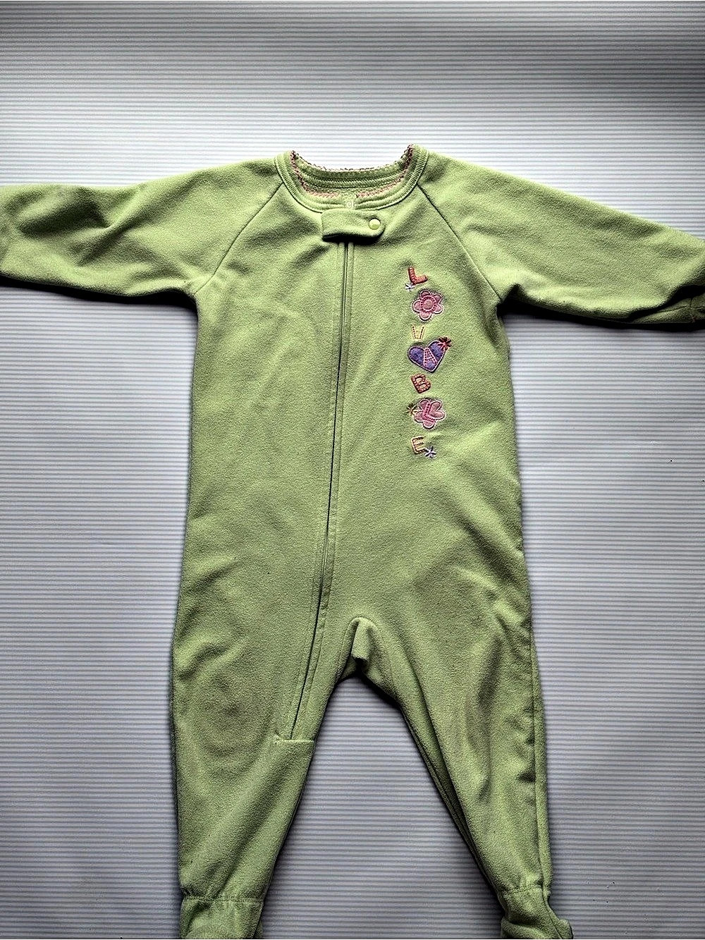 2007 Vintage child of mine by carter's Footed Fleece Romper in Green Baby 18M Li